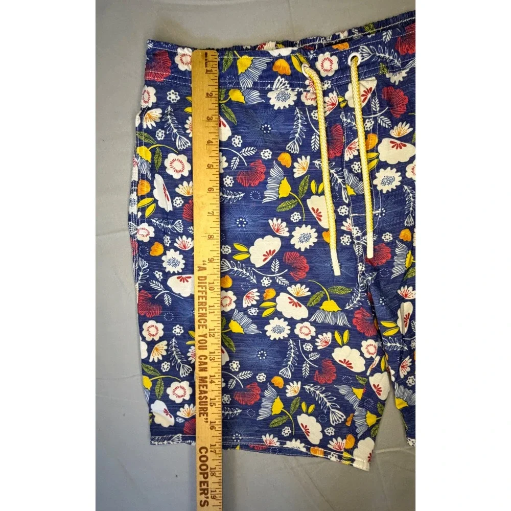 Johnnie-O Floral Swim Trunks Mens Medium Blue Board Shorts Drawstring Beach